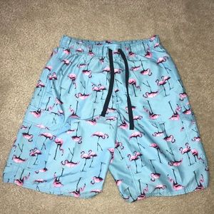 Flamingo swim trunks!